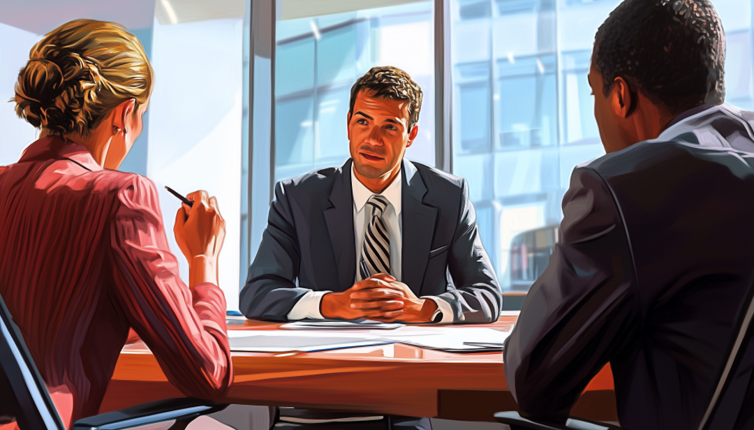 Human resources professional meeting with employees, suitable ESFJ-T career path.