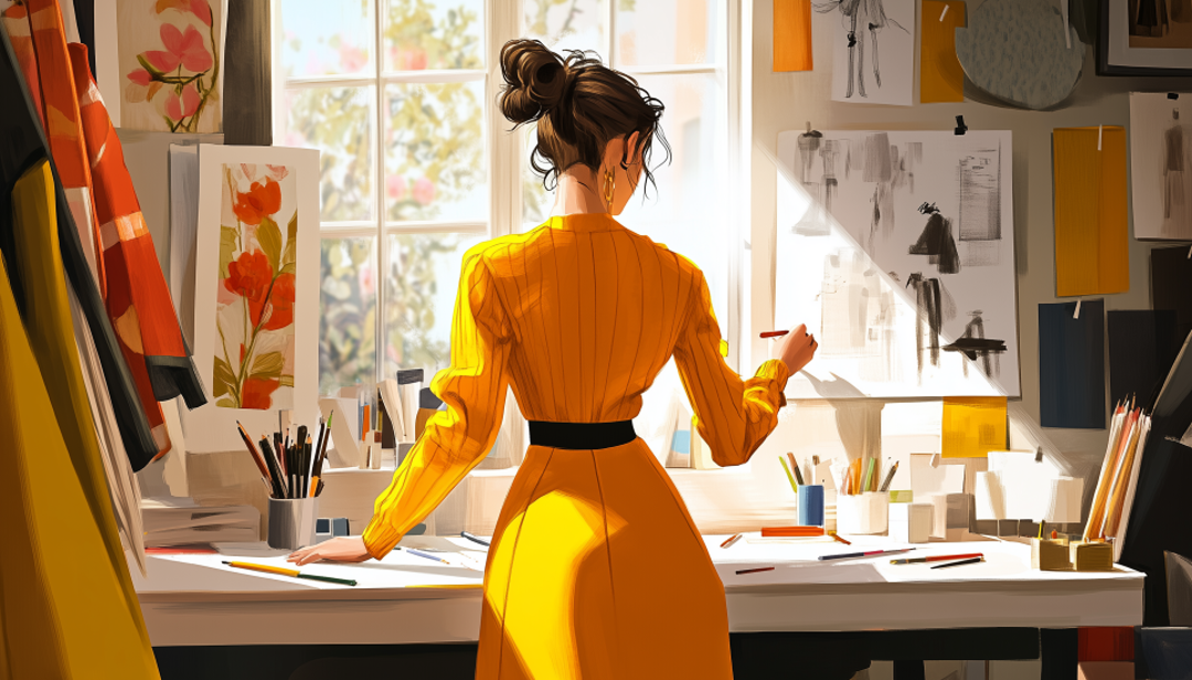 Fashion designer working in creative studio, top ESFP-T career choice.