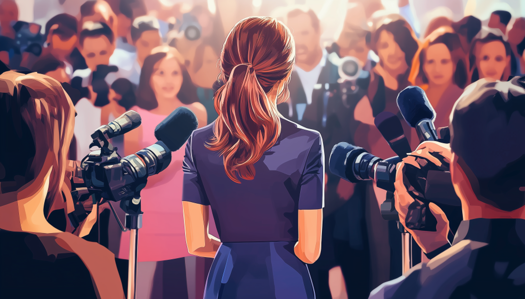 ESTP-T personality thriving in high-energy public speaking career with media attention.