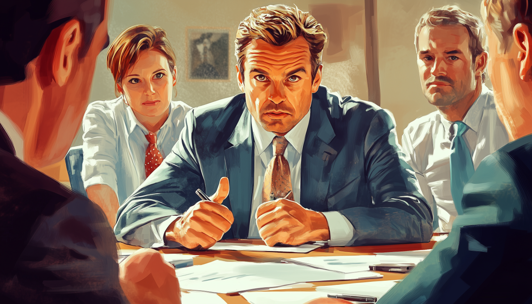 ESTP-A leader demonstrating strategic confidence in high-stakes business meeting.