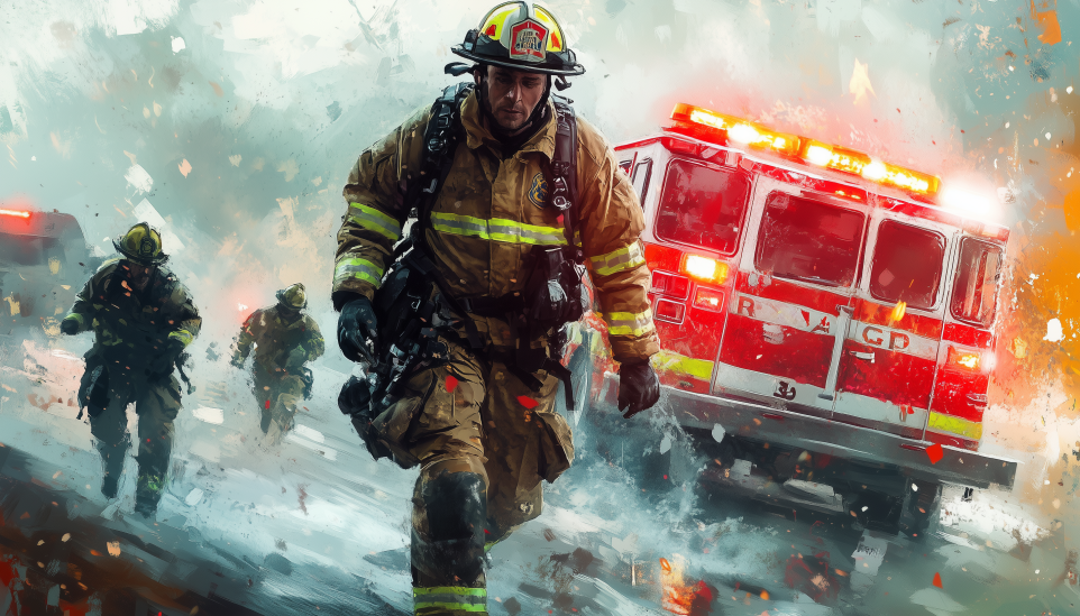 Firefighter in action demonstrating high-energy ESTP-A career with emergency response team.