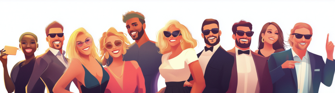 Famous ESFJs from fiction illustrated as diverse group of stylish characters.