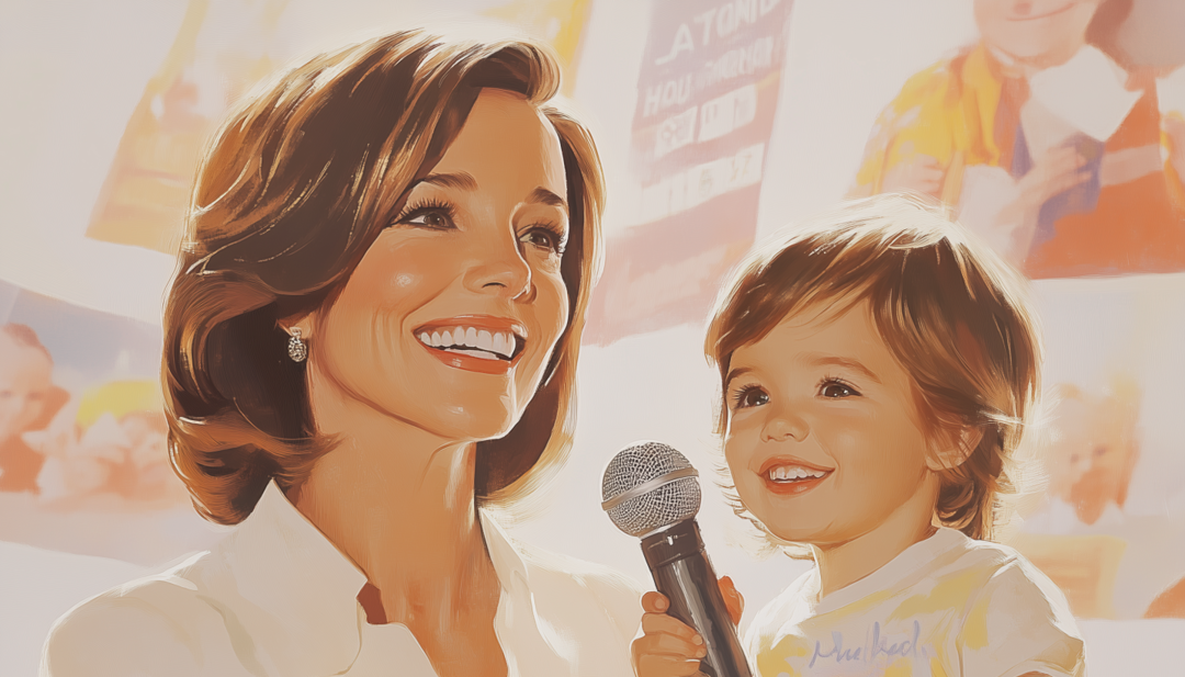 Mary Tyler Moore with child holding microphone depicting famous ESFJ actress and advocate.