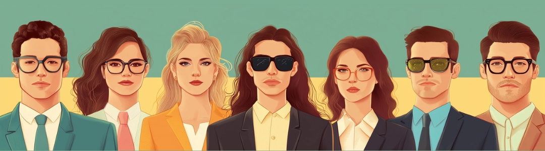 Illustrated business professionals representing famous ESTJ people and their leadership qualities.