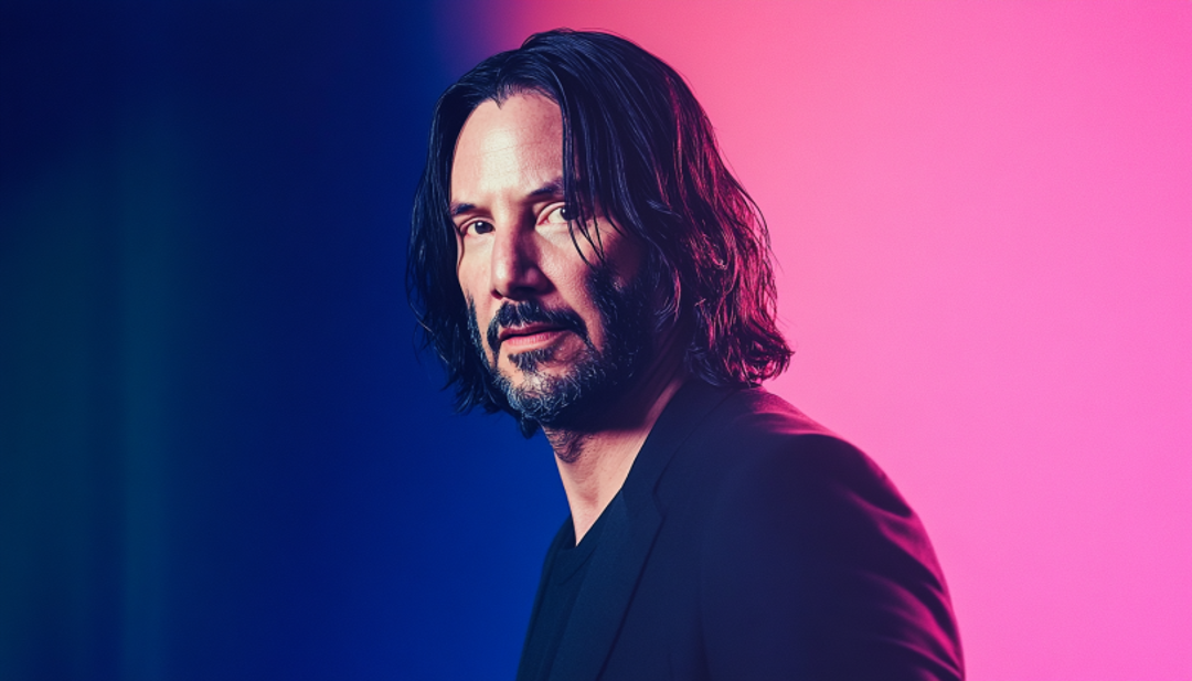 Keanu Reeves portrait showing famous enneagram 9 actor with peaceful demeanor.