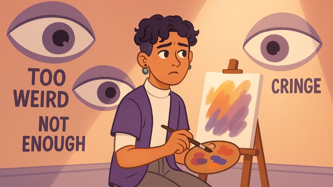 Artist facing judgment and self-doubt illustrating fear of disappointment holding you back from creativity.
