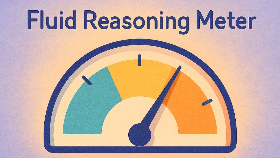 Fluid reasoning meter gauge showing different cognitive skill levels for assessment.