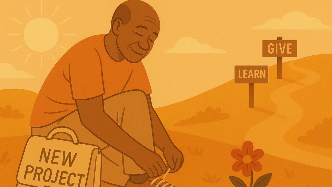 Older adult pursuing new purpose and growth beyond stagnation.