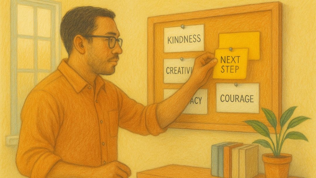 Man planning next steps to move from stagnation toward generativity.