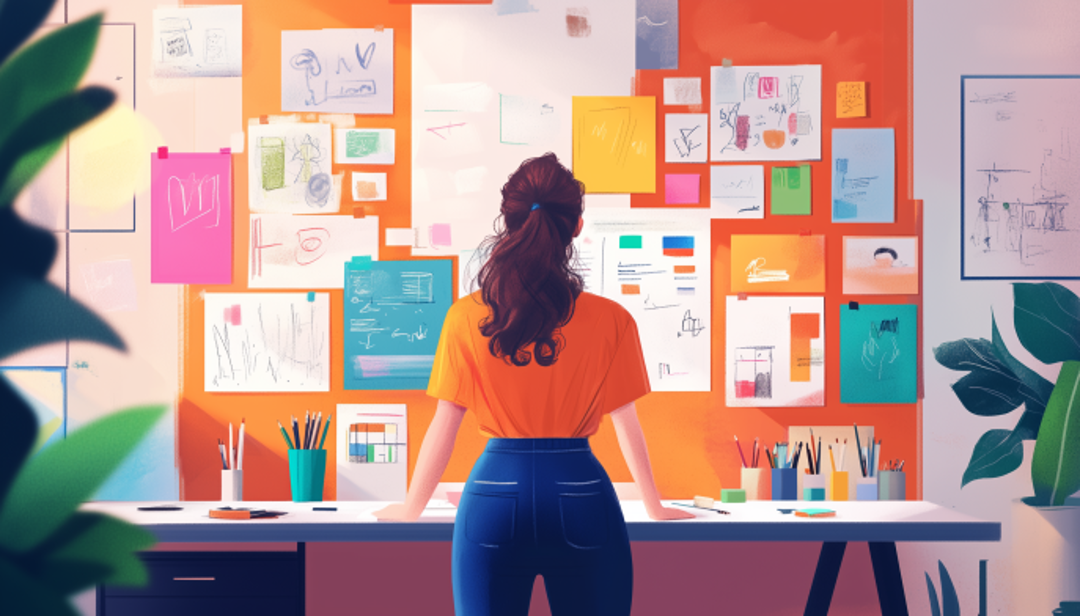 Creative professional reviewing project ideas showcasing good careers for women in design and creative fields.