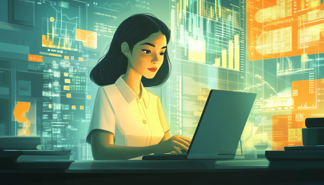 Professional woman analyzing financial data representing good careers for women in finance and technology.