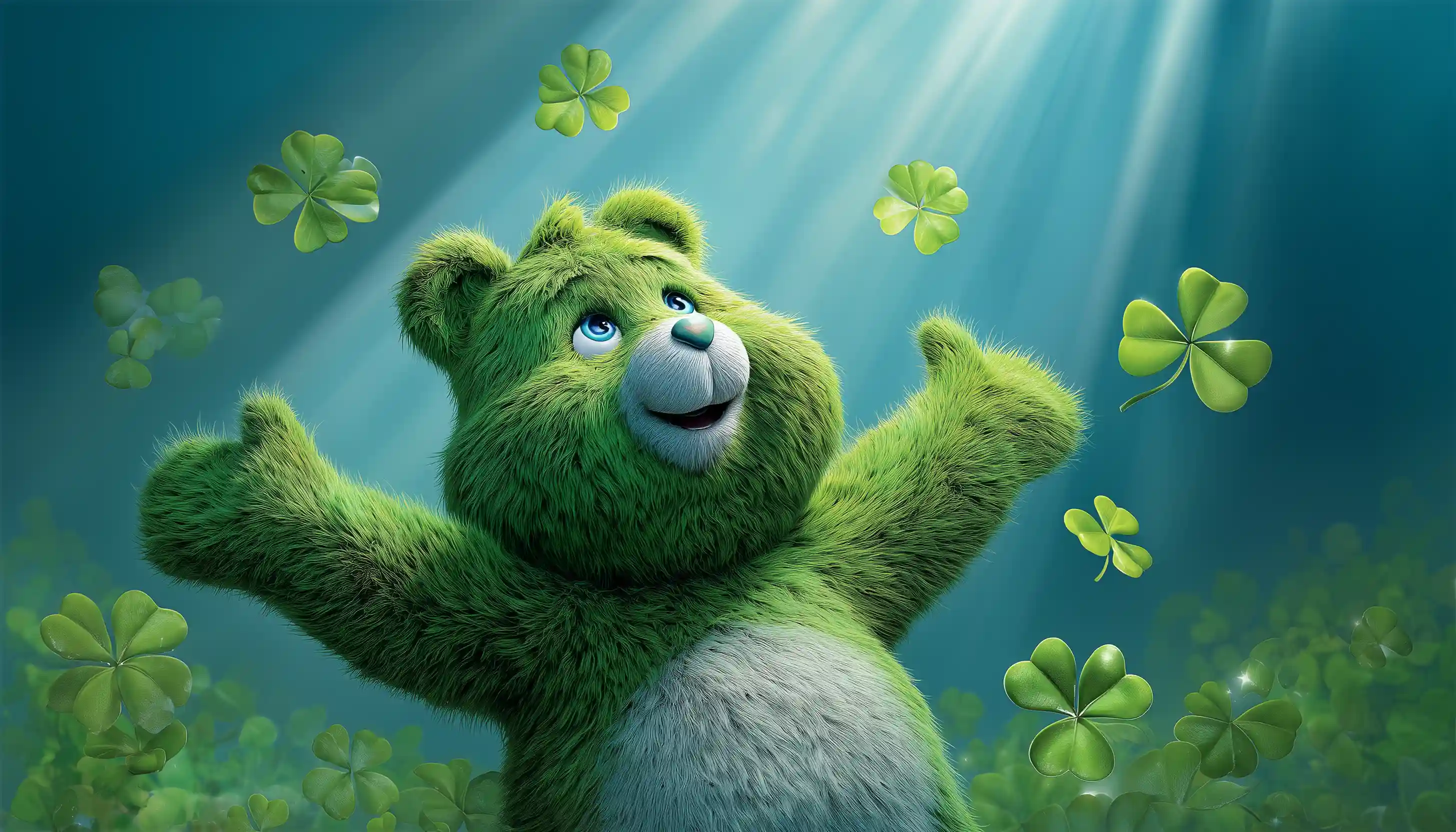 Good Luck Bear Care Bear with clovers teaching positive thinking EQ tips.