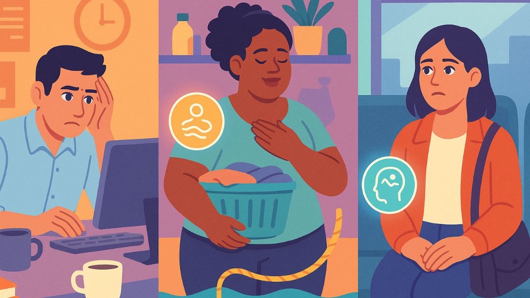 Three types of grounding techniques: mental, physical, and soothing strategies for anxiety relief.