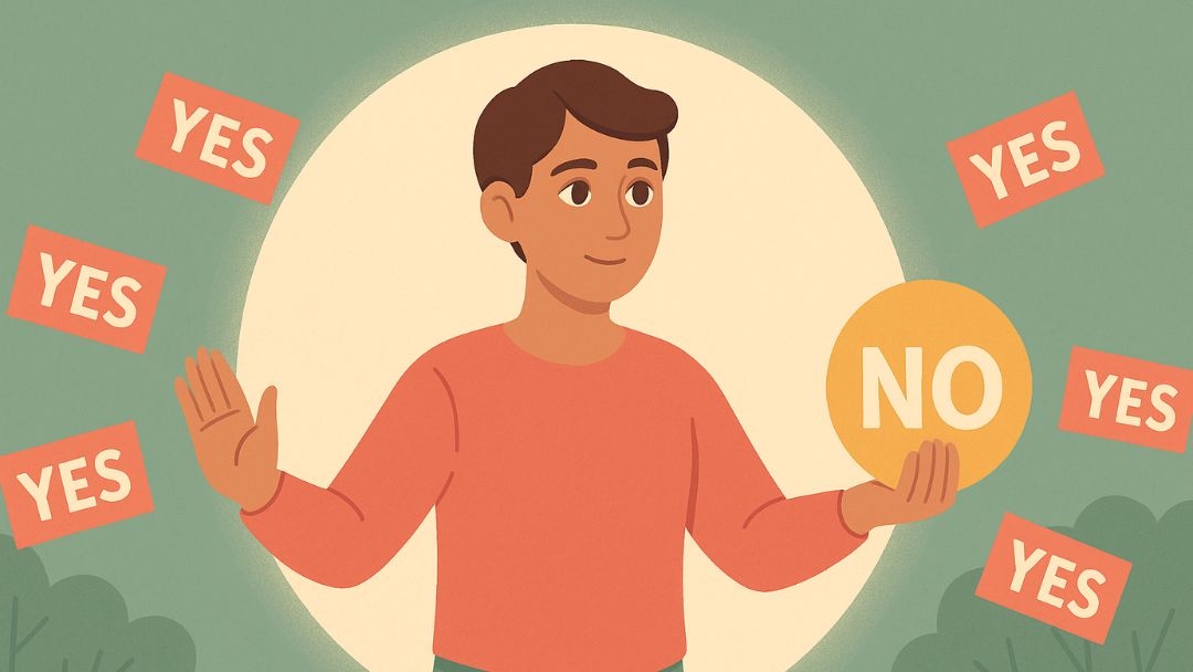 Person setting boundaries by saying no demonstrating habits of happy people through energy protection.