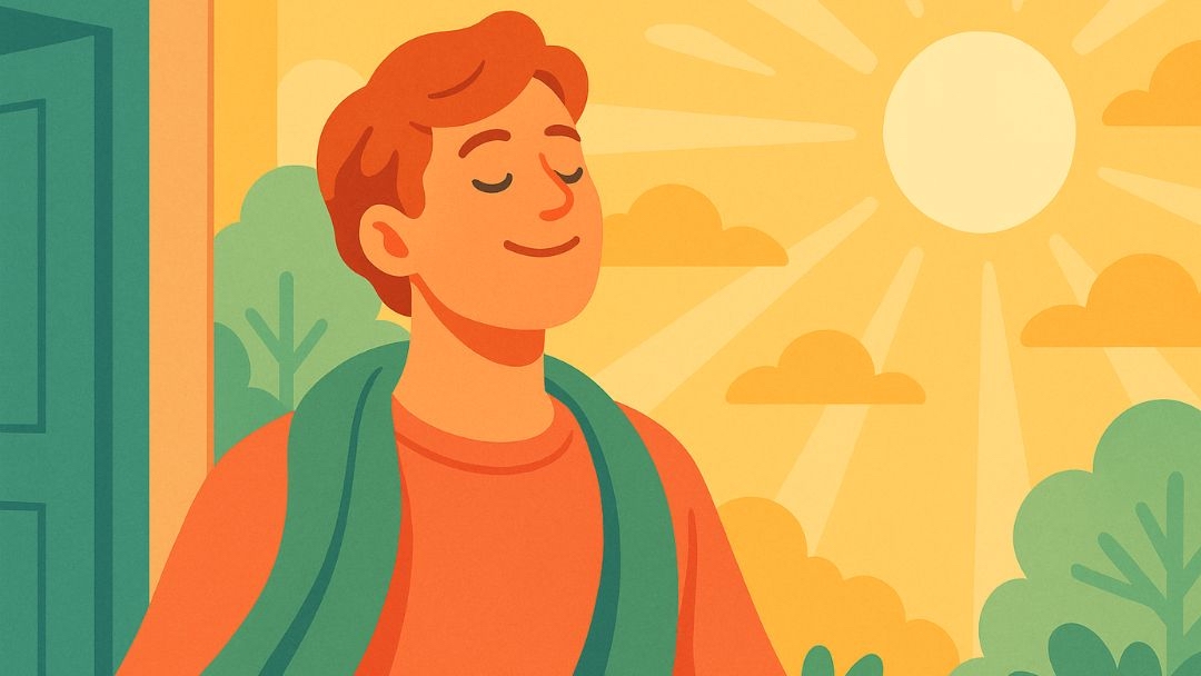 Person enjoying sunshine outdoors during 30 day happiness challenge sunlight exposure activity.
