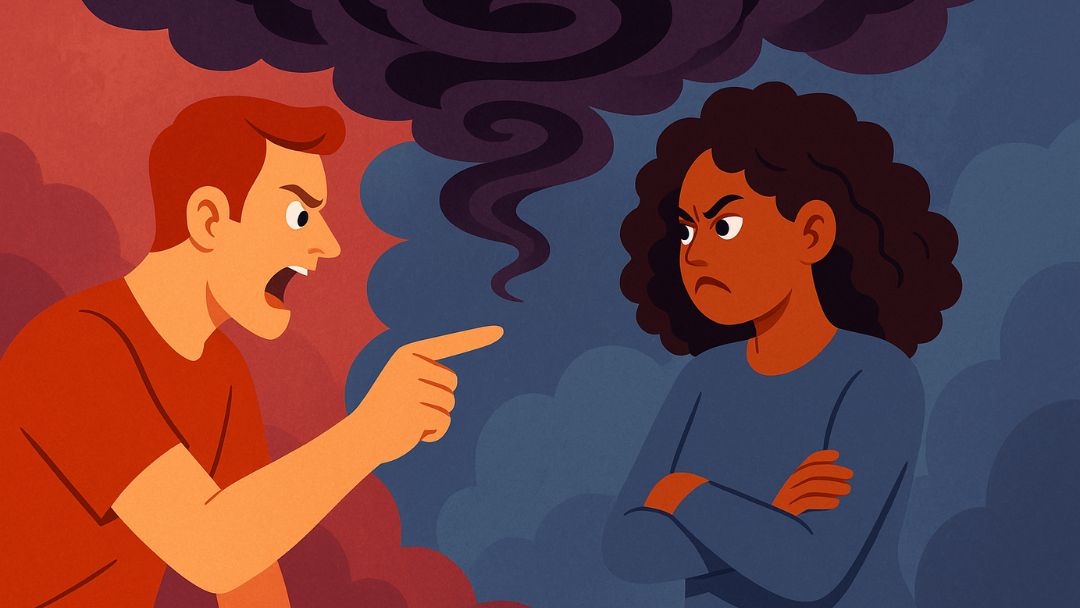 Two people in heated argument showing high conflict behavior patterns.