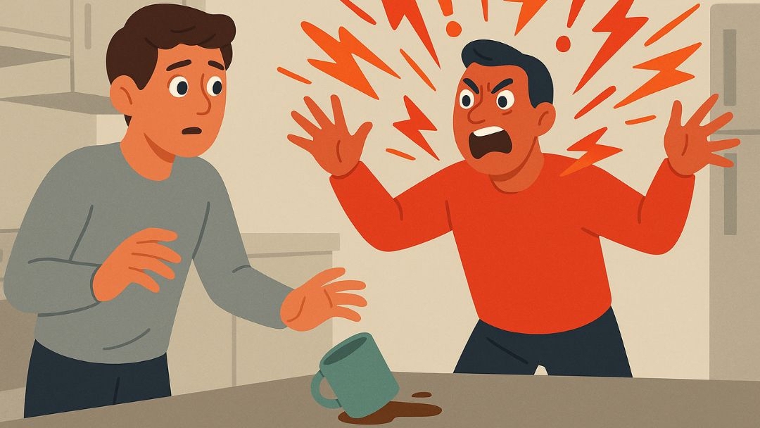 Person displaying high conflict personality traits with angry outburst during confrontation.