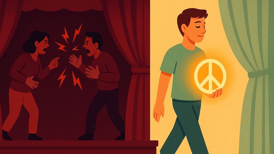 Man walking away peacefully from high conflict personality confrontation to protect his peace.