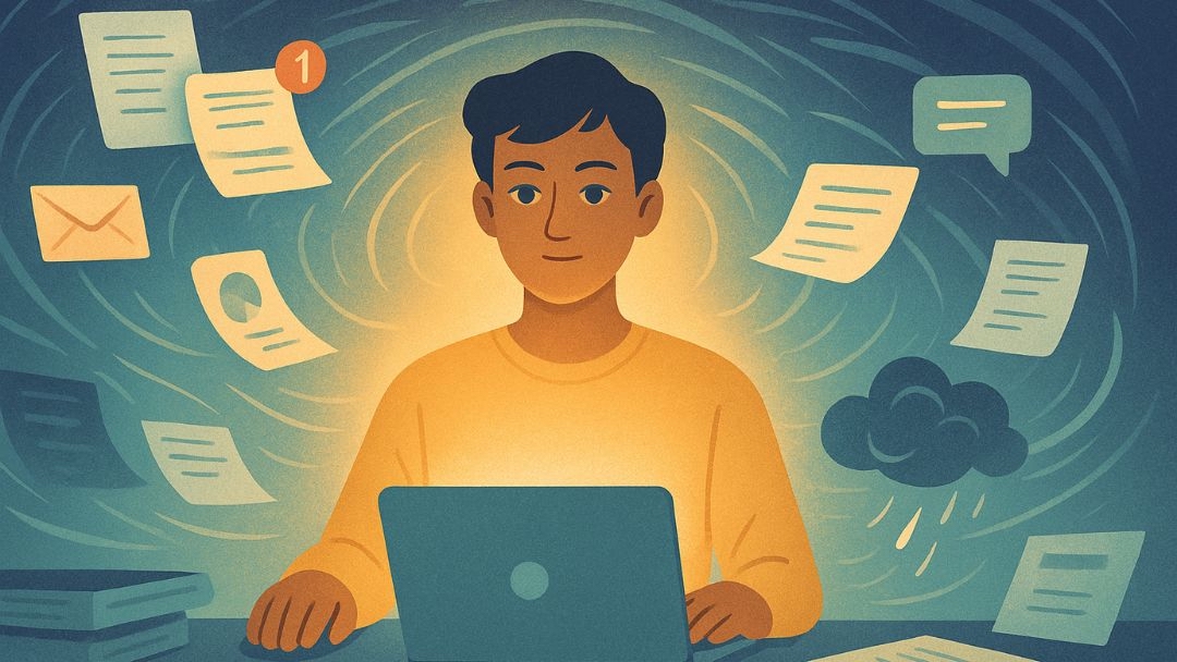 Person with high EQ managing work stress and communication with emotional balance.