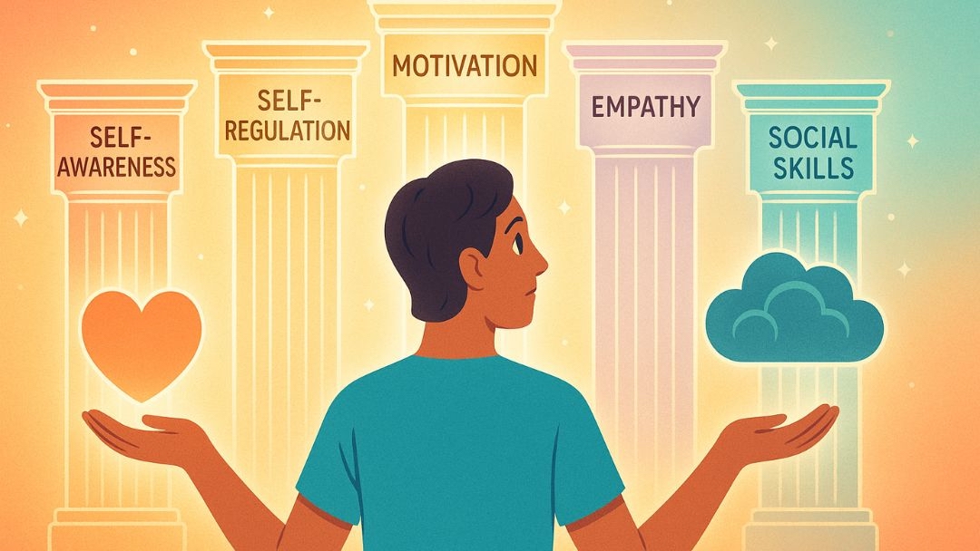 Five pillars of high EQ including self-awareness, empathy, and social skills.