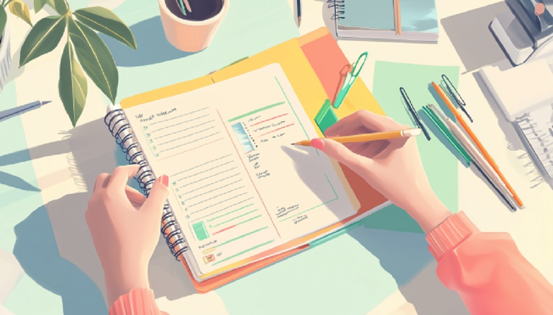 Person planning career path in planner showing roadmap to high paying jobs no degree.