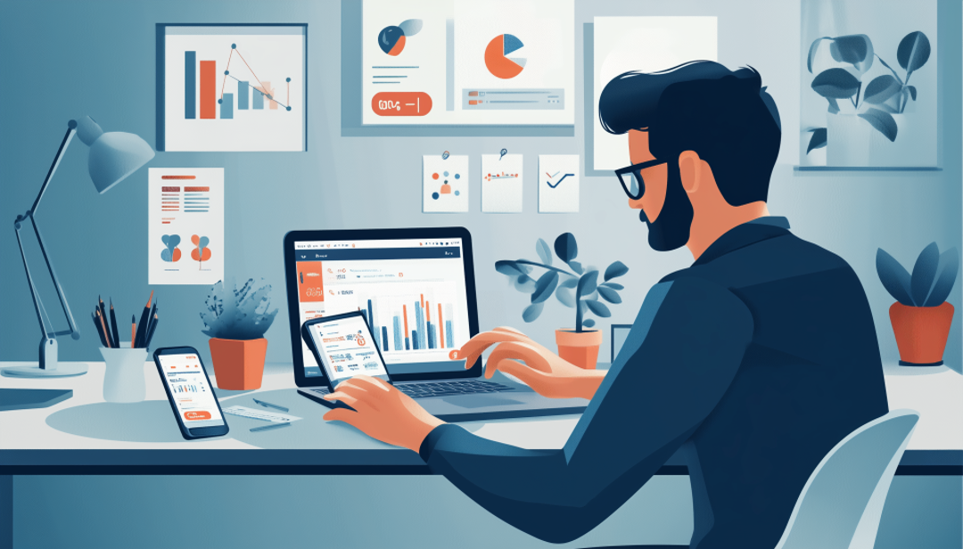 E-commerce manager analyzing data on laptop illustrating high paying job no degree path.