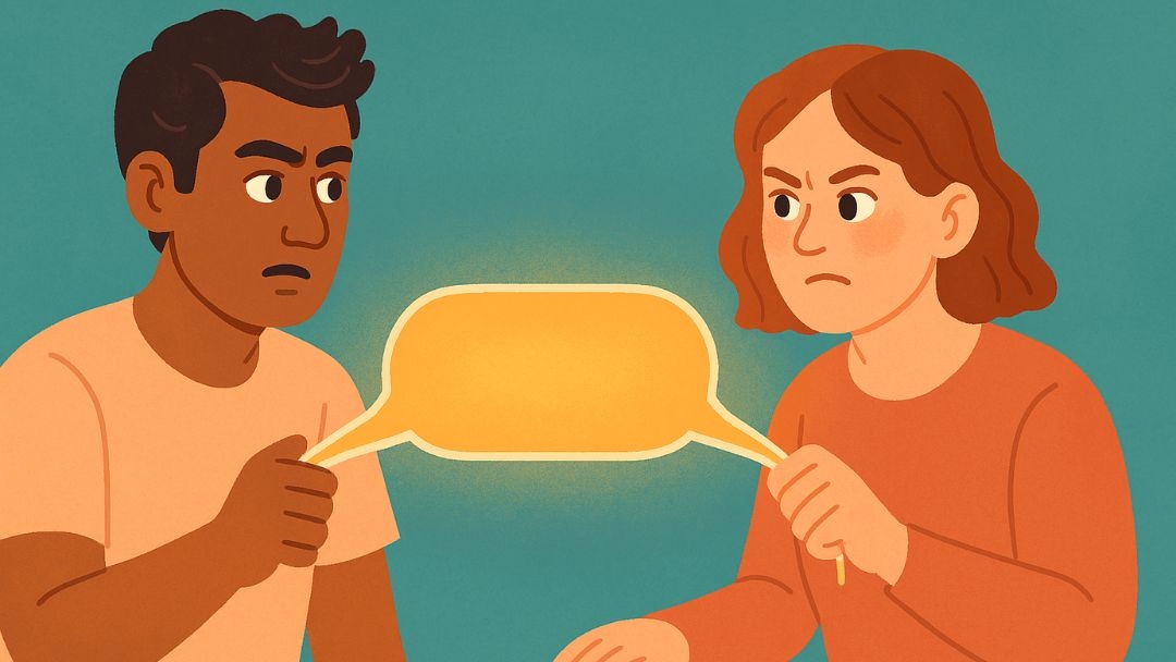 Two people in tense conversation showing narcissistic behavior and communication patterns.