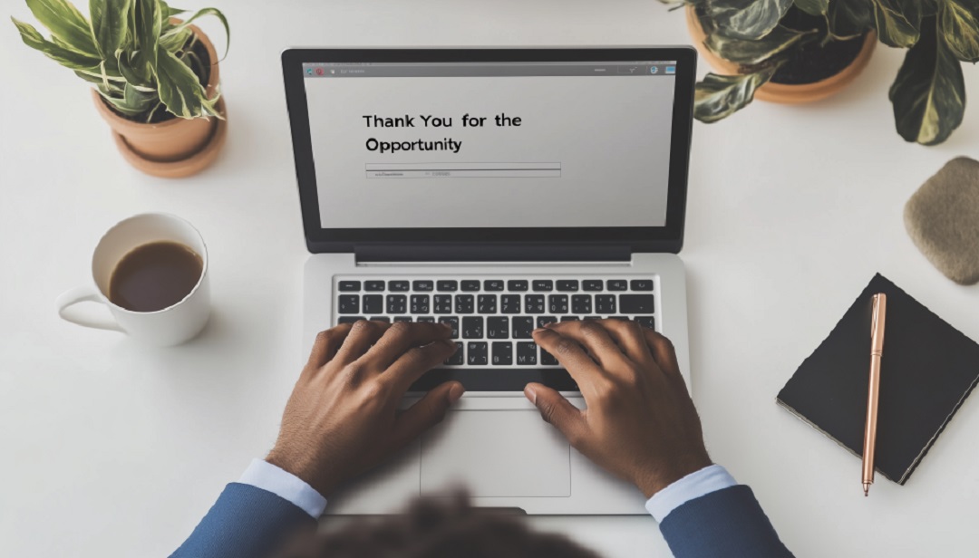 Professional writing an email to decline a job offer professionally.