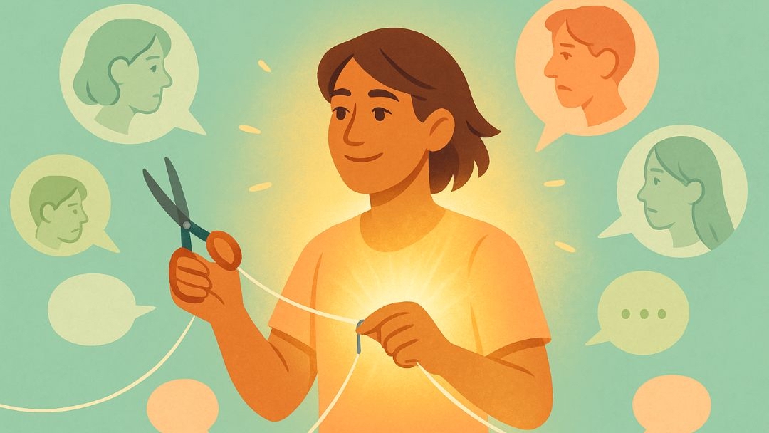 Woman cutting emotional ties learning how to not take things personally.