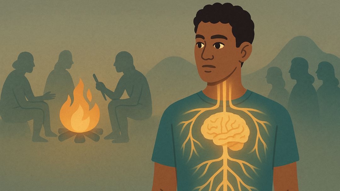 Man with brain and nervous system visualization showing why we take things personally.