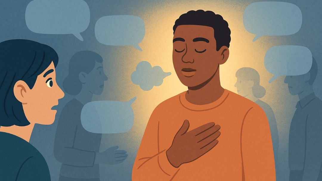 Man practicing how to not take things personally during social conversation.