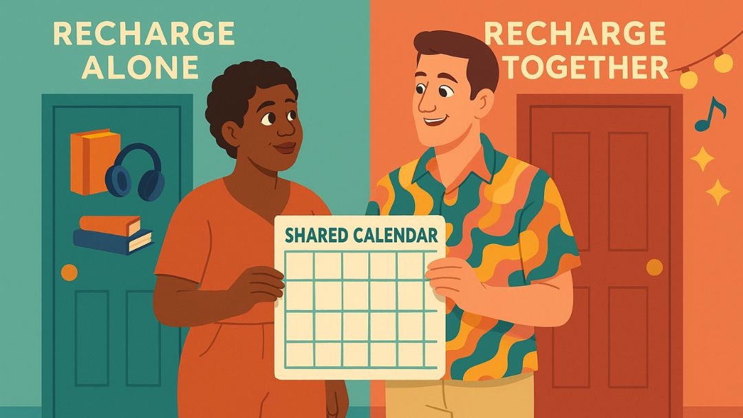 Introvert-extrovert relationship success through respecting alone time and planning shared activities.