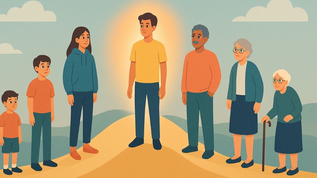 Different age groups showing average IQ variations across lifespan.