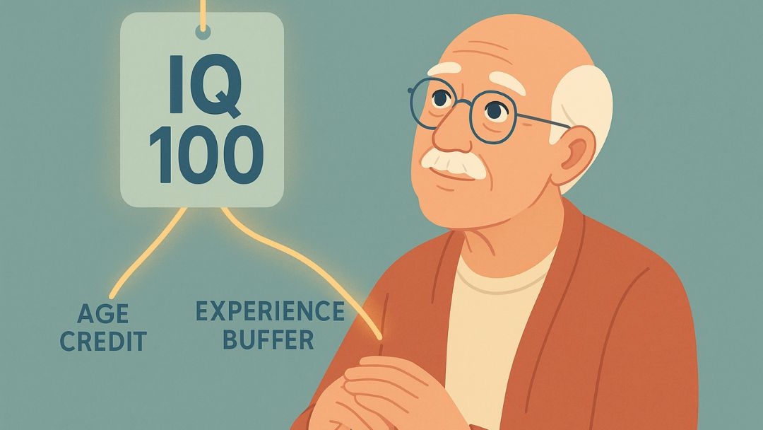Older adult with average IQ score showing age credit and experience factors.