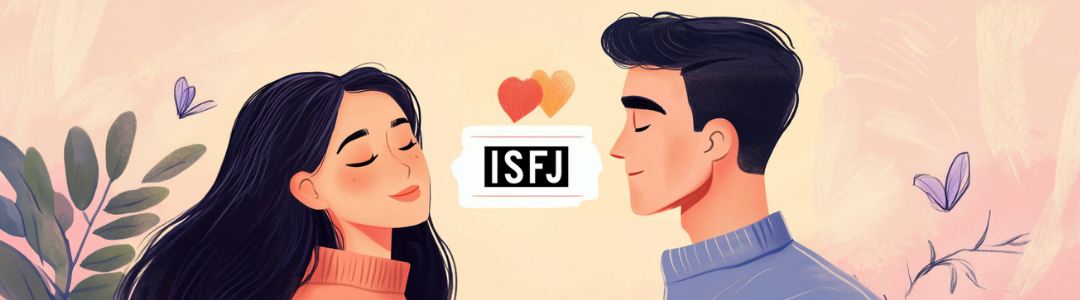 Couple with hearts and ISFJ label showing ISFJ compatibility in relationships.