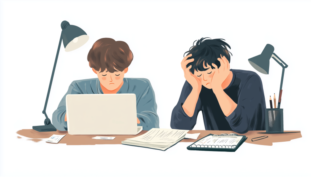 Stressed workers illustrating ISTJ-A vs ISTJ-T differences in stress response and emotional regulation.