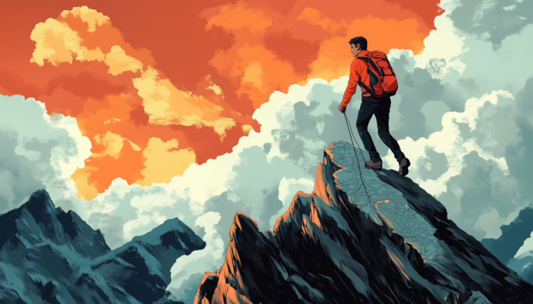 Hiker reaching mountain peak representing ISTJ-A and ISTJ-T goal orientation and achievement differences.