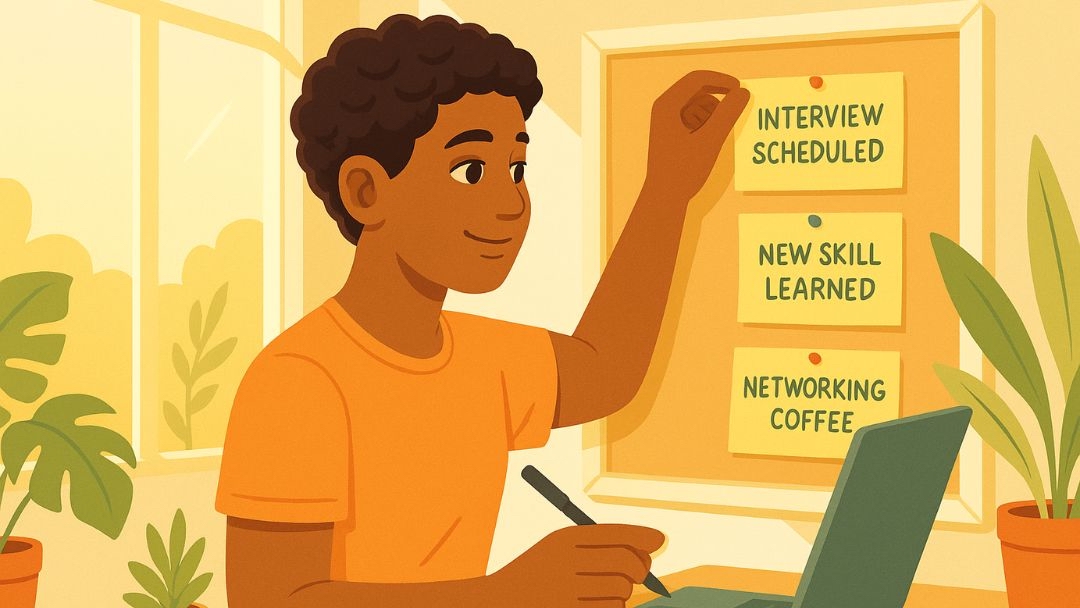 Job seeker creating structured schedule to combat job search depression and stay motivated.