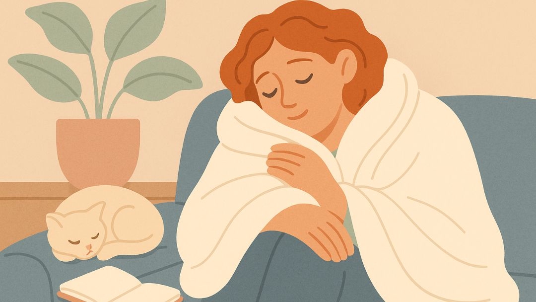 Person practicing self-care and compassion while managing job search depression symptoms.