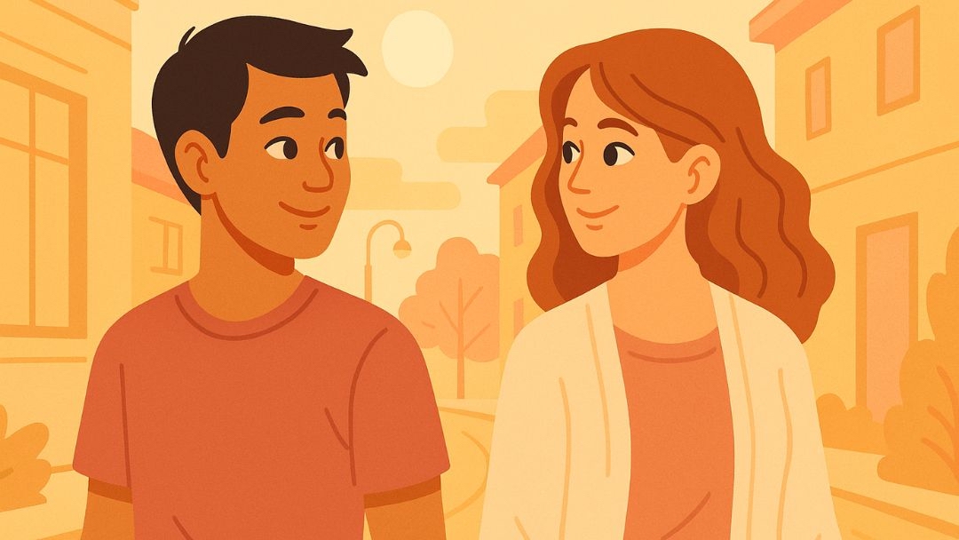 Two people sharing instant connection showing signs of meeting a kindred spirit.