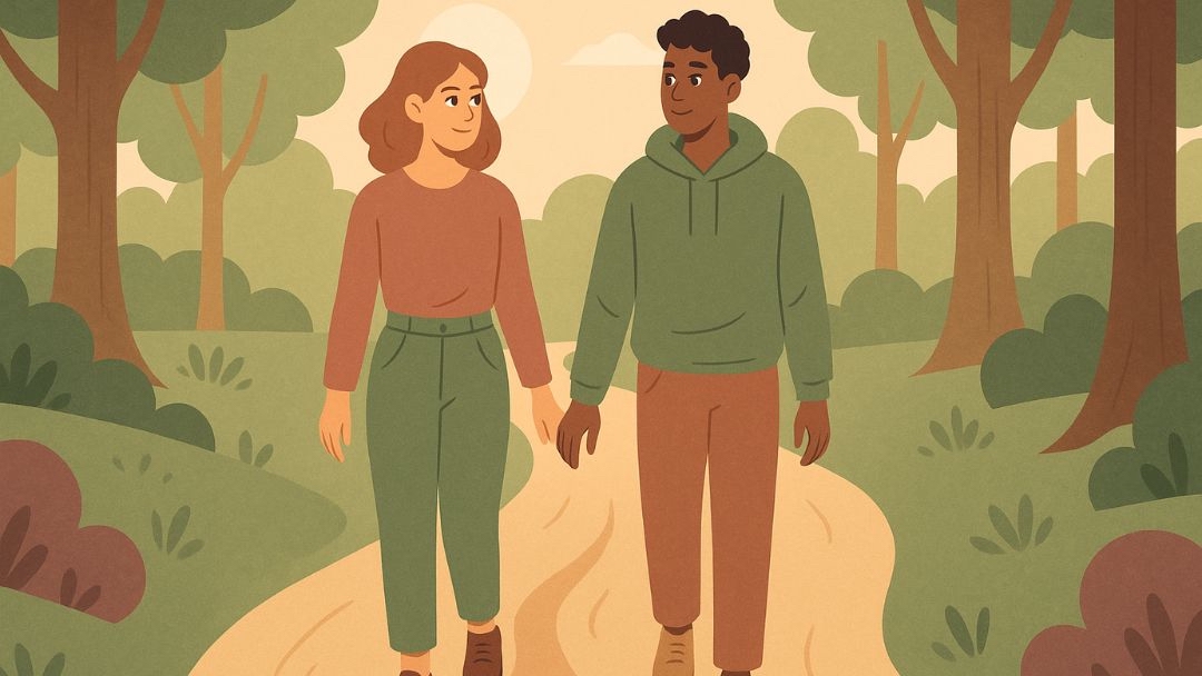 Two people walking together on path showing how kindred spirits shape meaningful relationships.