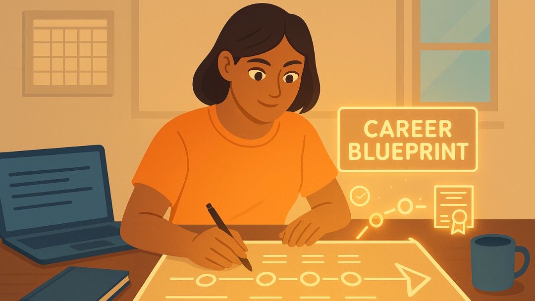 Professional creating career blueprint using SMART framework for long-term career goals.