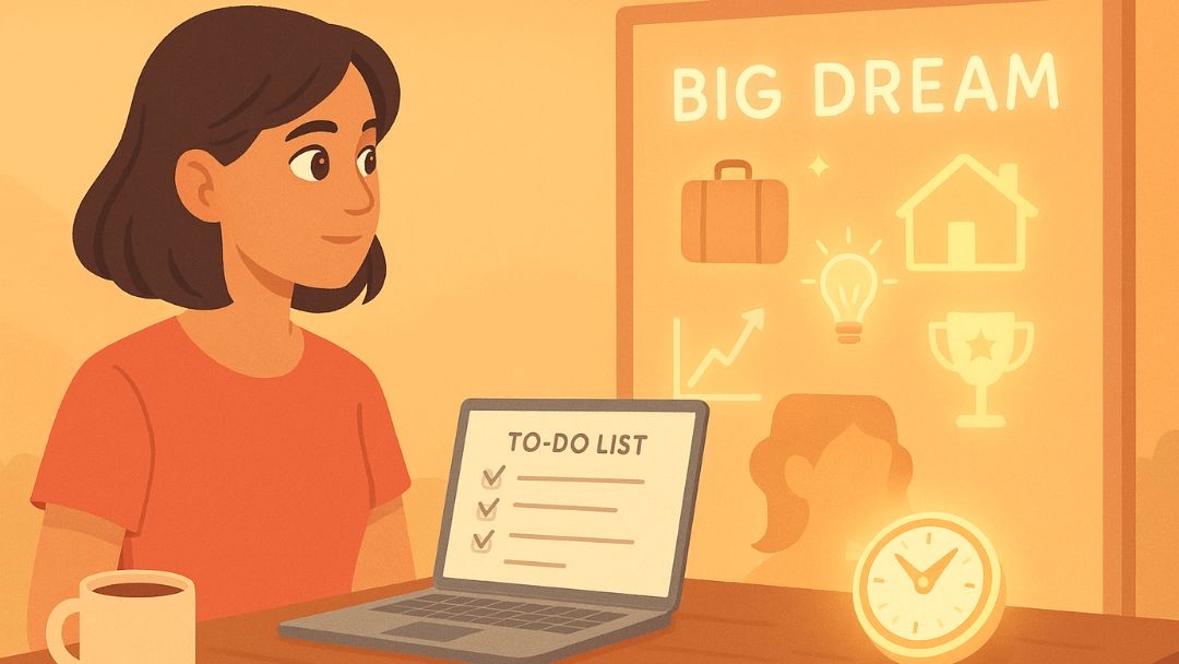 Woman planning actionable milestones to achieve long-term career goals and aspirations.