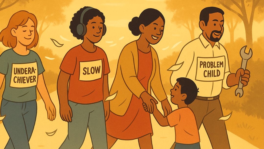 Diverse people removing harmful labels showing low IQ doesn't define worth or abilities.