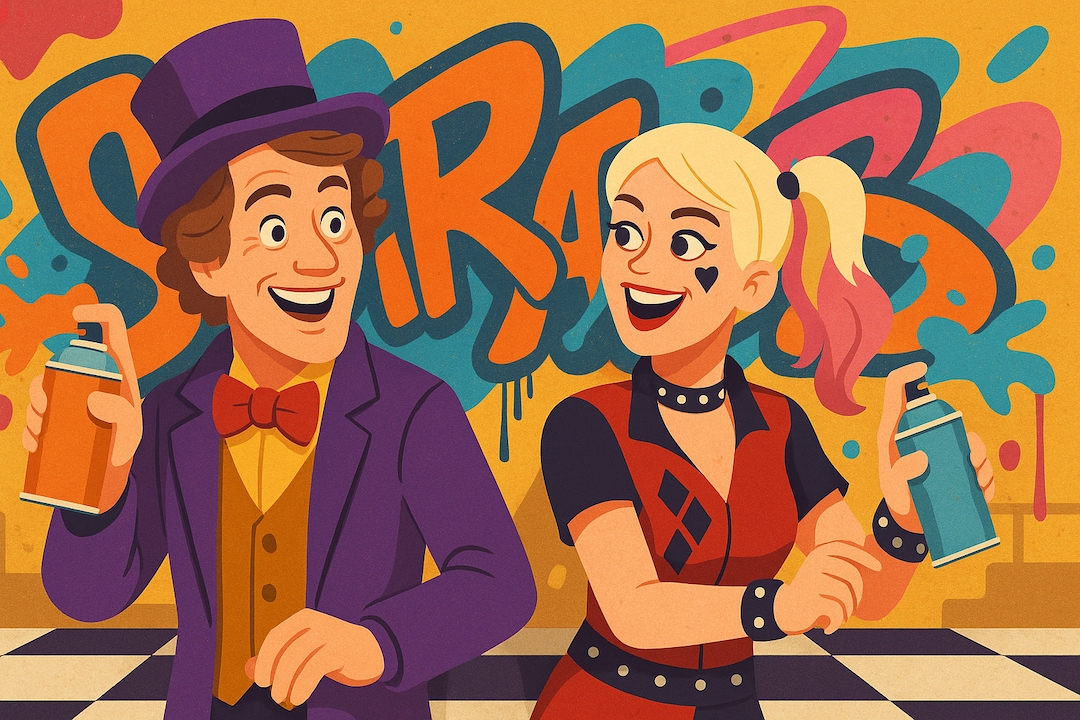 ENFP Creative Chameleon MBTI Halloween costumes featuring colorful characters with spray paint cans against vibrant graffiti wall.