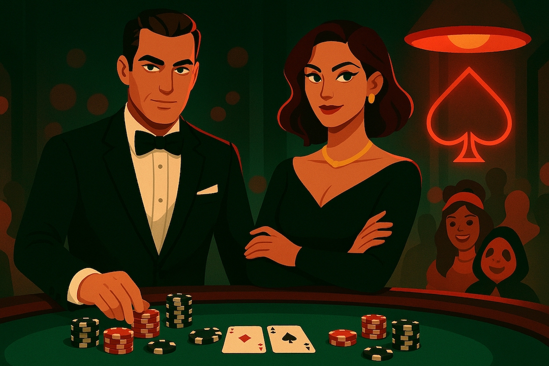 ESTJ Executive Leader MBTI Halloween costumes featuring sophisticated casino characters in formal attire at poker table setting.
