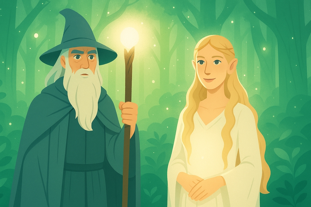 INFJ Mystical Visionary MBTI Halloween costumes featuring wizard and elf characters in enchanted forest setting.