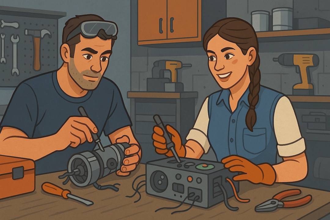 ISTP Practical Craftsman MBTI Halloween costume ideas featuring mechanic and engineer characters working with tools in garage workshop.
