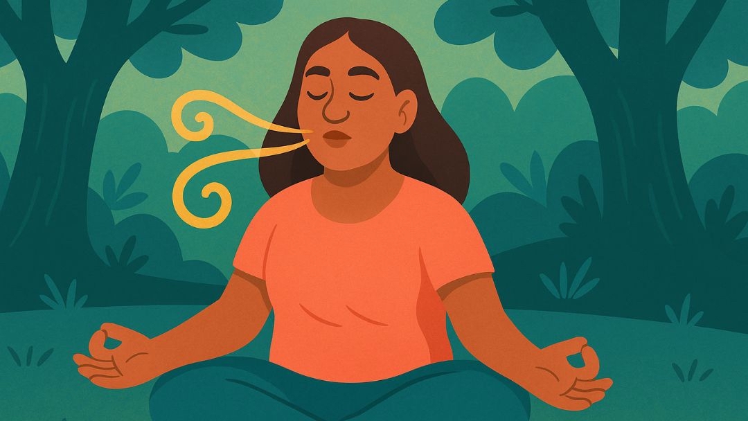 Deep breathing exercise as part of 30-day mental health challenge for stress relief.