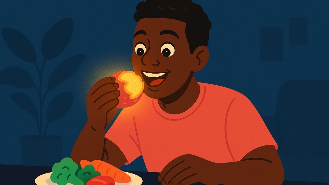 Mental health challenge action of trying nutritious foods for wellness and self-care.